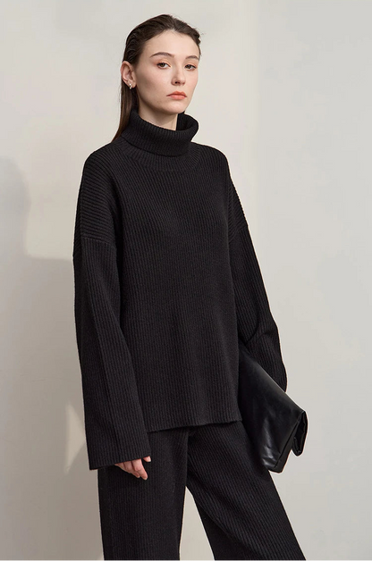 Ribbed Turtleneck Knitted Two-Piece Set