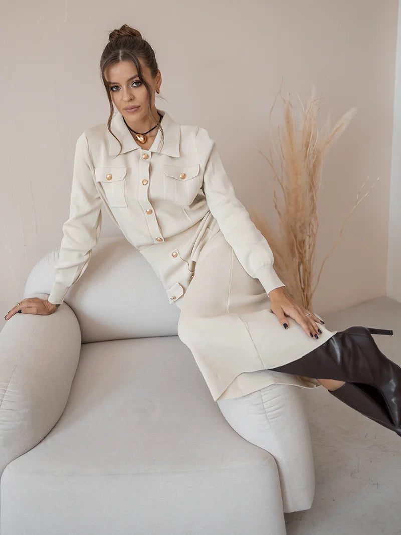 Elegant Knit Blazer & Skirt Set