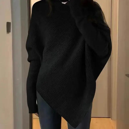 Loose Batwing-Sleeve Turtleneck Knit Sweater