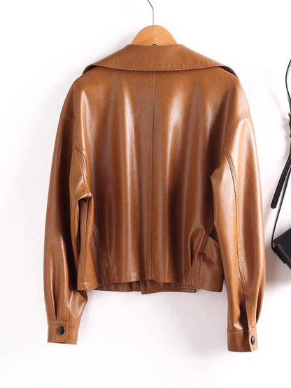 Loose-Fit Leather-Effect Jacket with Wide Lapel