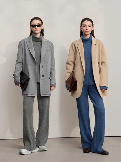 Ribbed Turtleneck Knitted Two-Piece Set