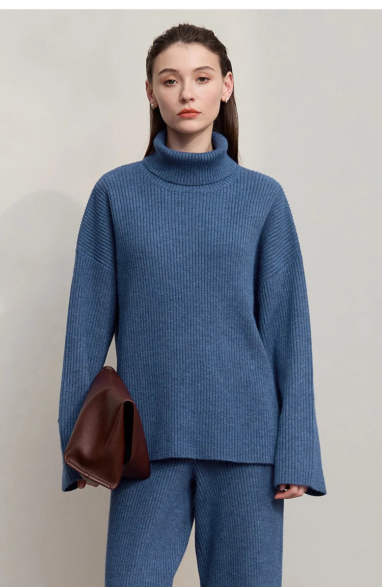 Ribbed Turtleneck Knitted Two-Piece Set