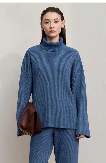 Ribbed Turtleneck Knitted Two-Piece Set