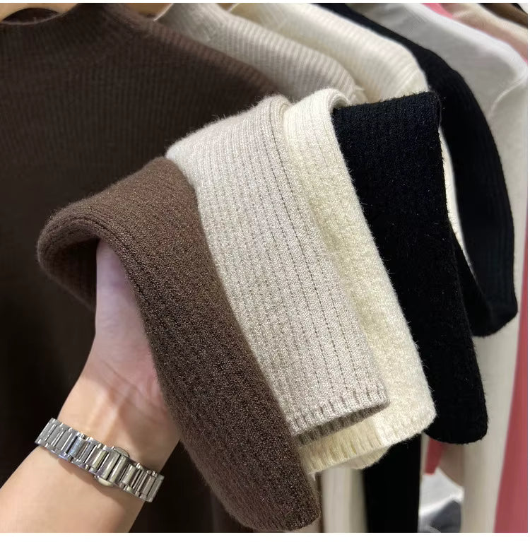 Velvet-Lined Turtleneck Knit Sweater