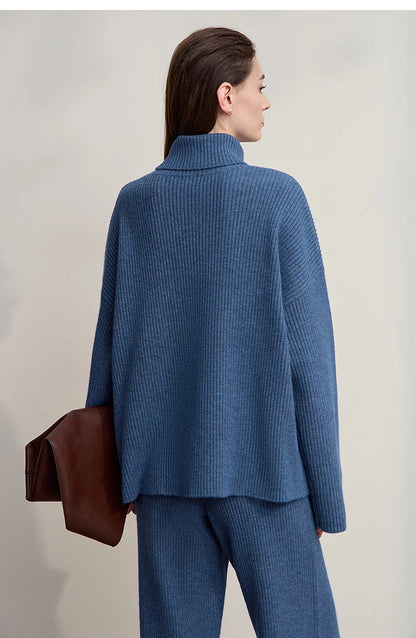 Ribbed Turtleneck Knitted Two-Piece Set