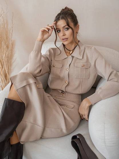 Elegant Knit Blazer & Skirt Set