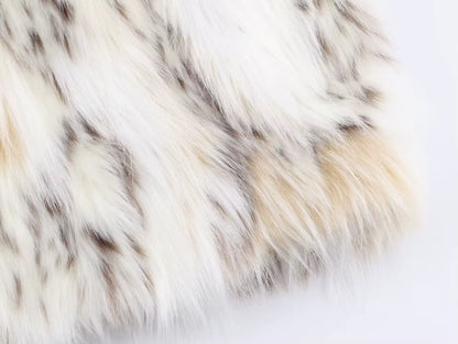 Autumn Winter Leopard Faux Fur Jacket Coat Women Short Plush Stand Collar Panelled Jacket Female Warm Stylish Outerwears Lady