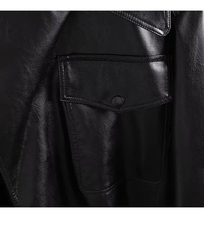 Loose-Fit Leather-Effect Jacket with Wide Lapel