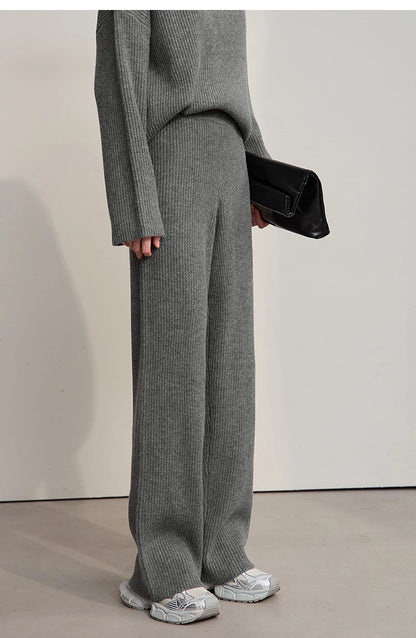 Ribbed Turtleneck Knitted Two-Piece Set