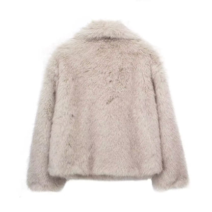 Elegant Faux Fur Loose-Fit Lapel Coat