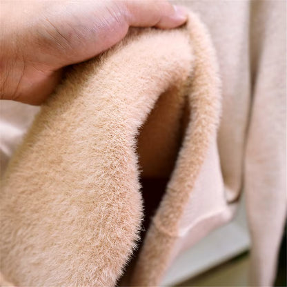 Velvet-Lined Turtleneck Knitted Sweater