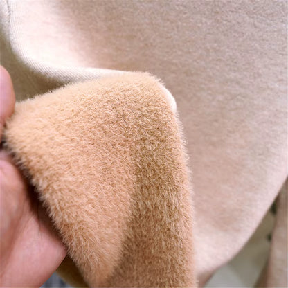 Velvet-Lined Turtleneck Knitted Sweater