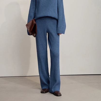 Ribbed Turtleneck Knitted Two-Piece Set