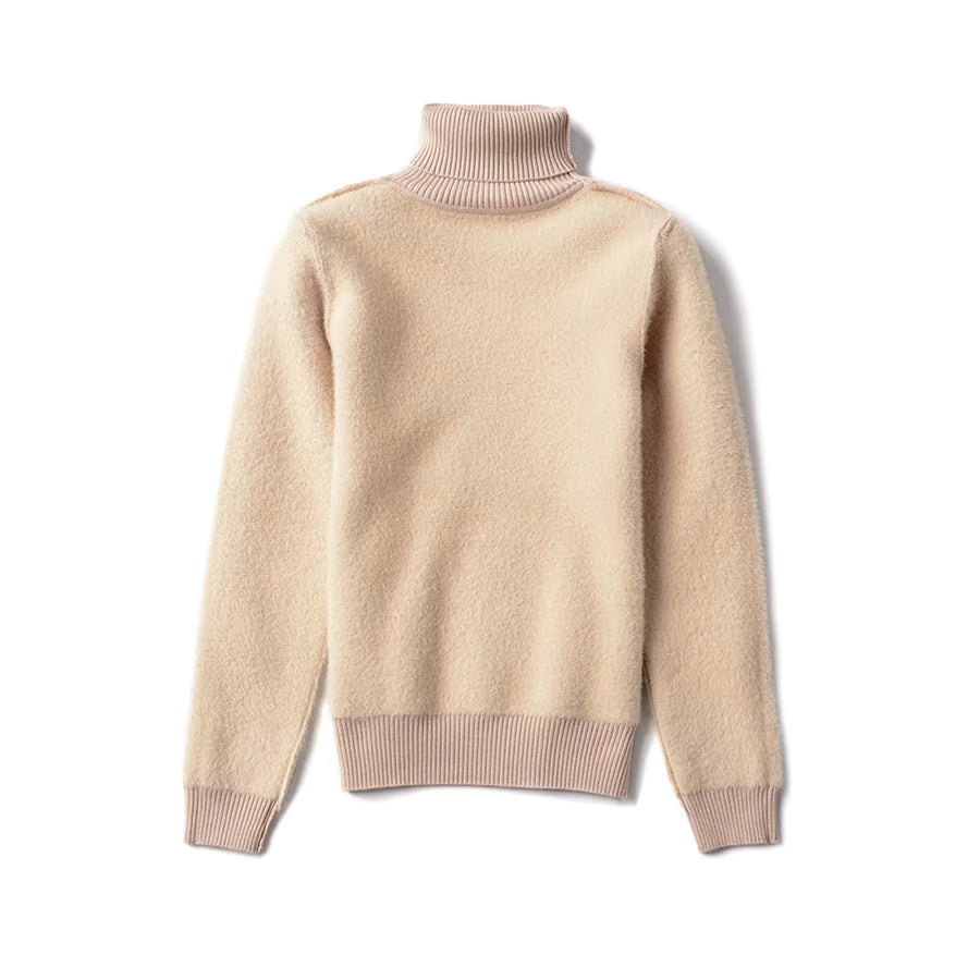 Velvet-Lined Turtleneck Knitted Sweater