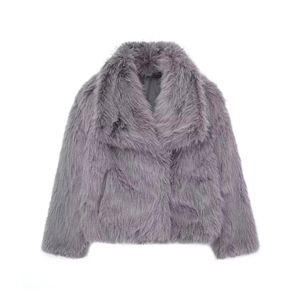 Elegant Faux Fur Loose-Fit Lapel Coat