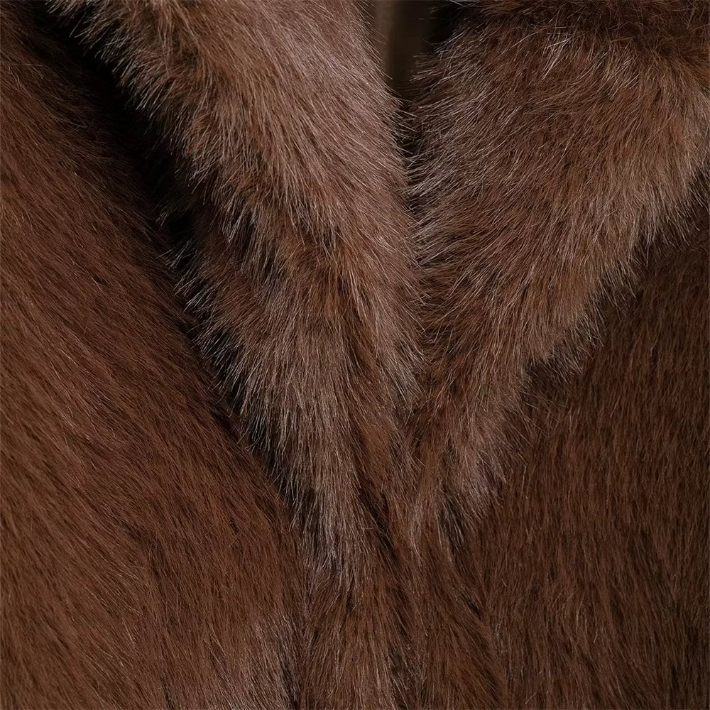 Soft Faux Fur Short Coat with Wide Lapel