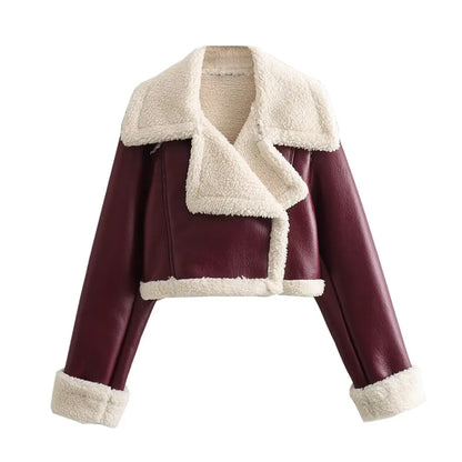 Double-Sided Shearling-Lined Cropped Leather-Effect Jacket