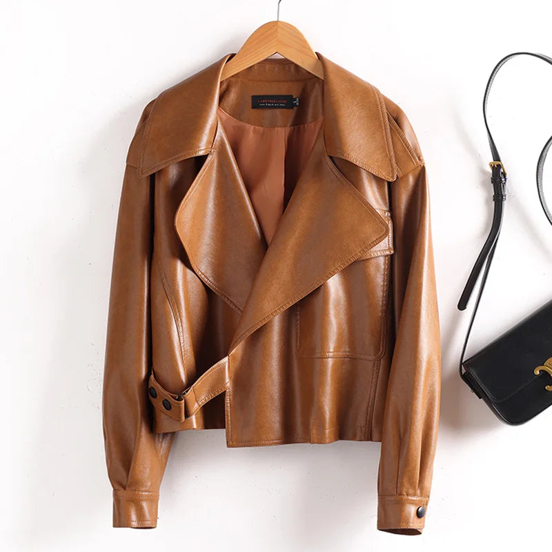 Loose-Fit Leather-Effect Jacket with Wide Lapel