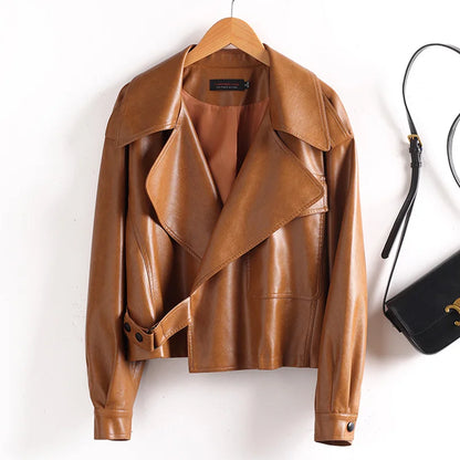 Loose-Fit Leather-Effect Jacket with Wide Lapel