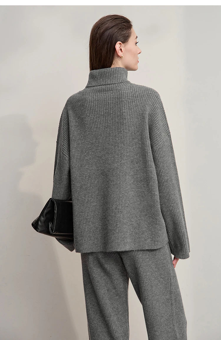 Ribbed Turtleneck Knitted Two-Piece Set