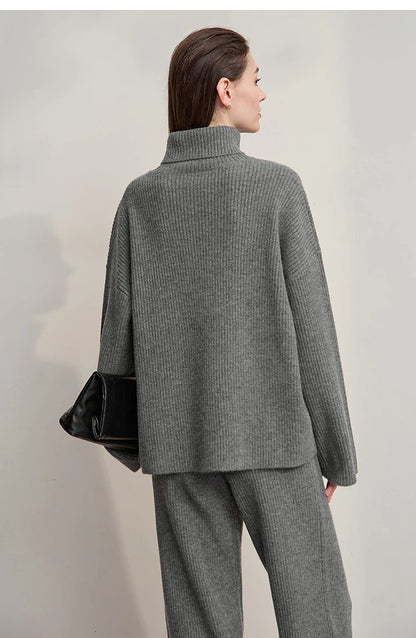 Ribbed Turtleneck Knitted Two-Piece Set