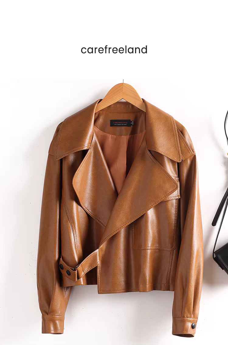 Loose-Fit Leather-Effect Jacket with Wide Lapel