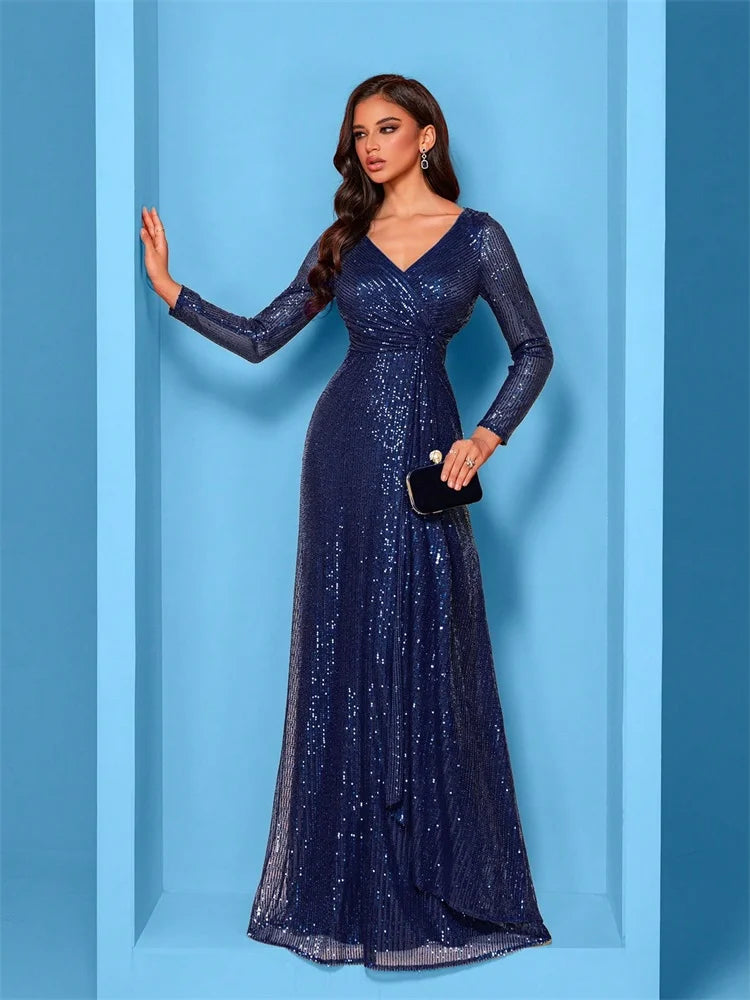 Midnight Sapphire Radiant Sequin Evening Gown