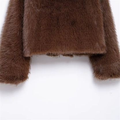 Soft Faux Fur Short Coat with Wide Lapel