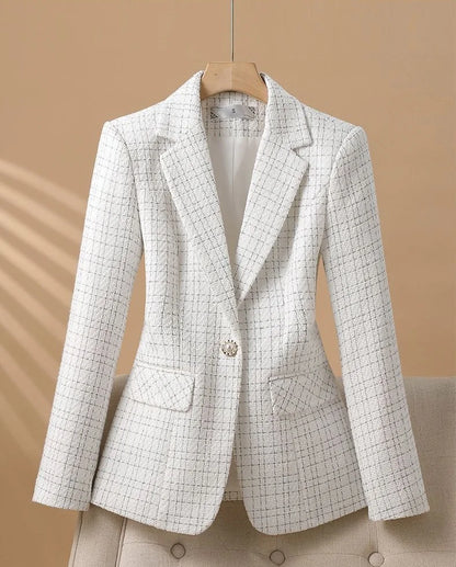 Elegant White Check Tailored Blazer