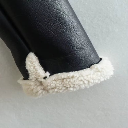 Double-Sided Shearling-Lined Cropped Leather-Effect Jacket
