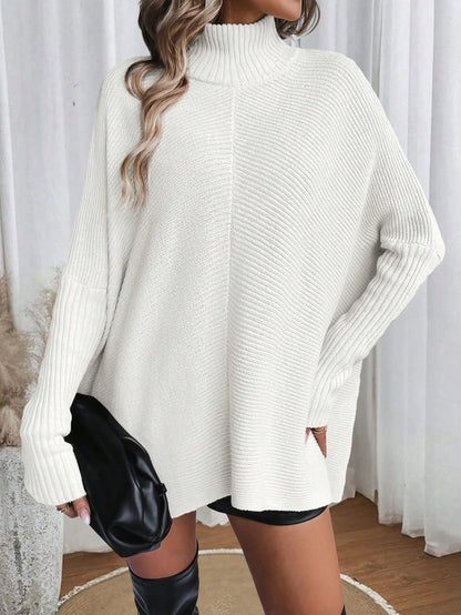 Irregular-Hem Turtleneck Knit Sweater
