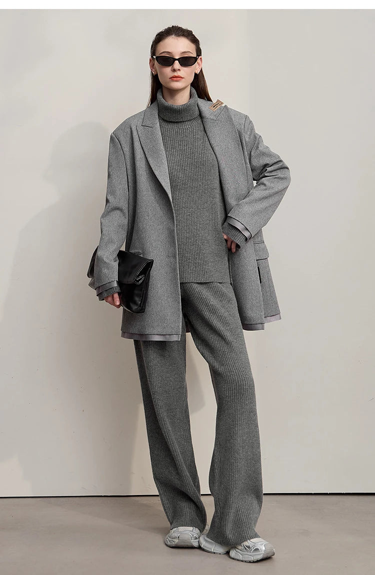 Ribbed Turtleneck Knitted Two-Piece Set