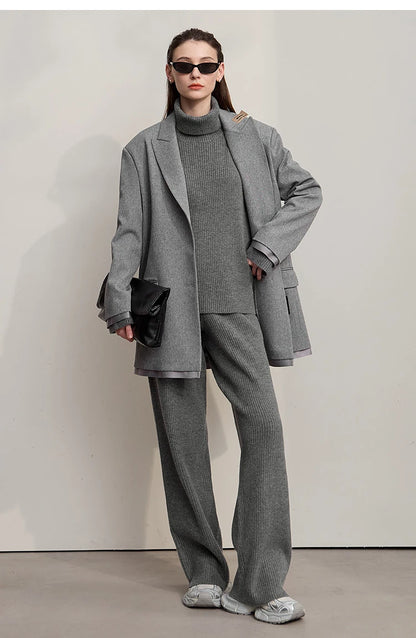 Ribbed Turtleneck Knitted Two-Piece Set