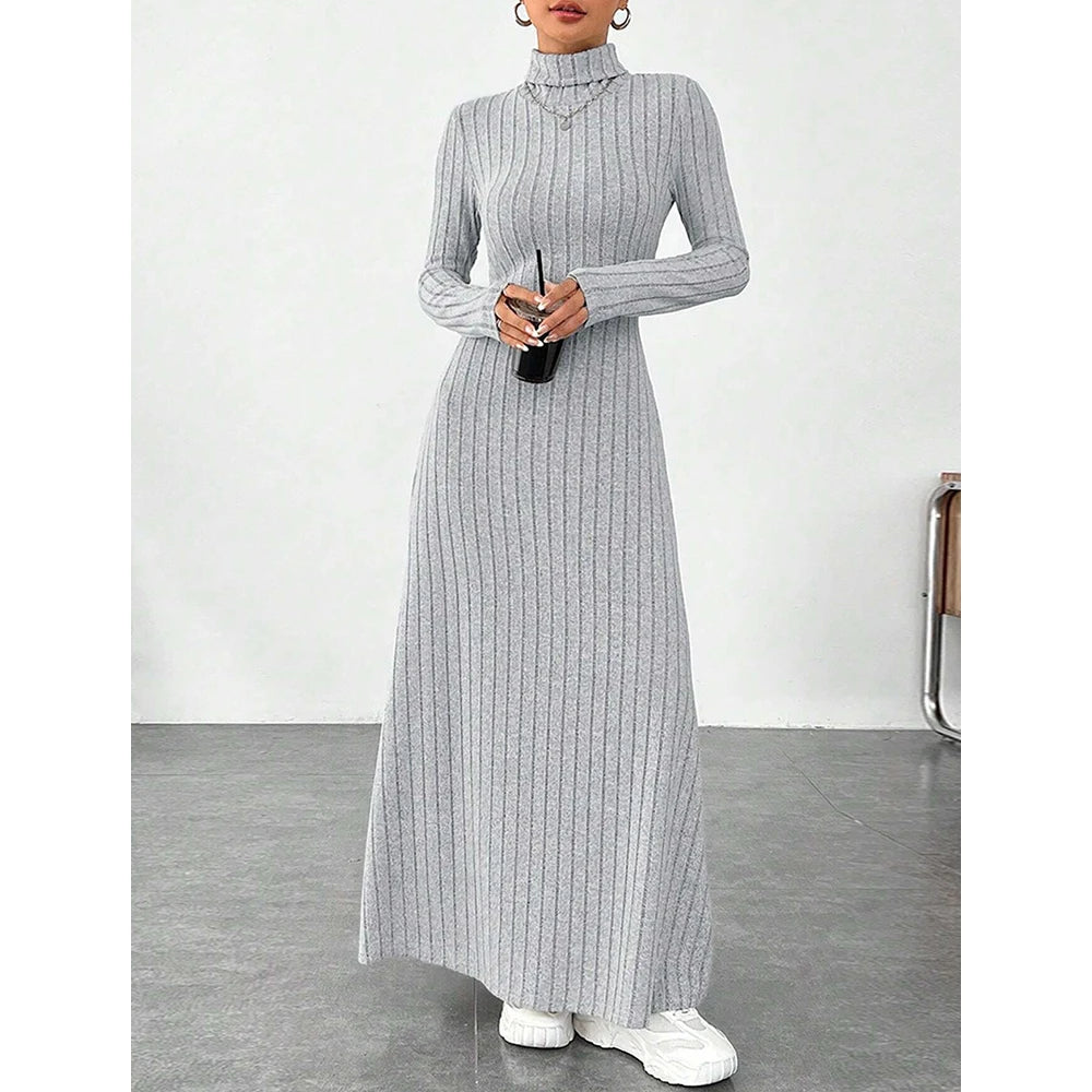 Ribbed High-Neck Knit Maxi Dress