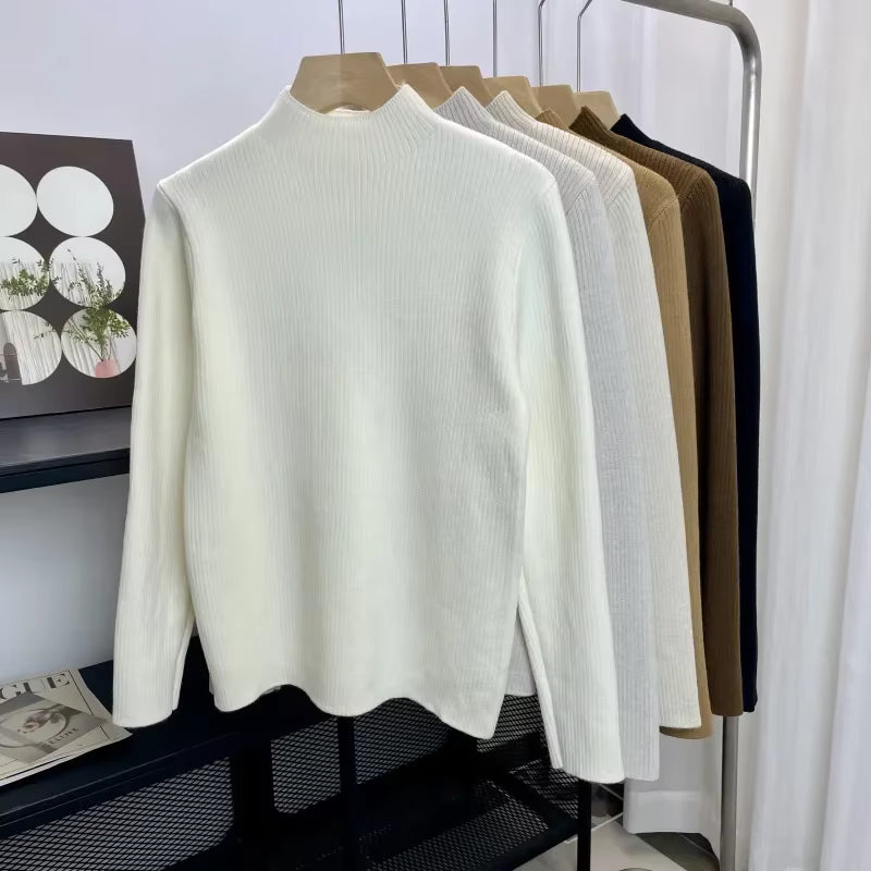 Velvet-Lined Turtleneck Knit Sweater