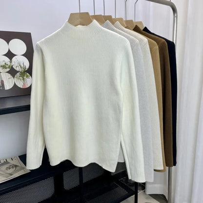 Velvet-Lined Turtleneck Knit Sweater
