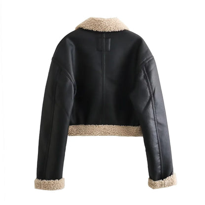 Cropped Shearling-Lined Leather-Effect Jacket