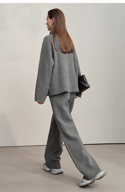 Ribbed Turtleneck Knitted Two-Piece Set