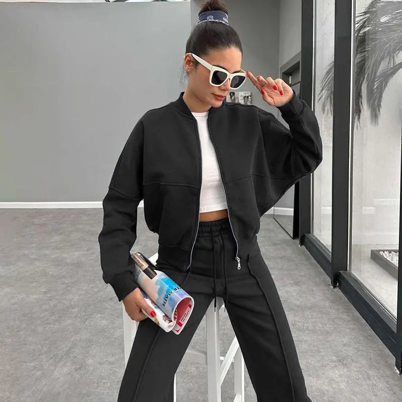 Zip-Up Sweatshirt Two-Piece Set