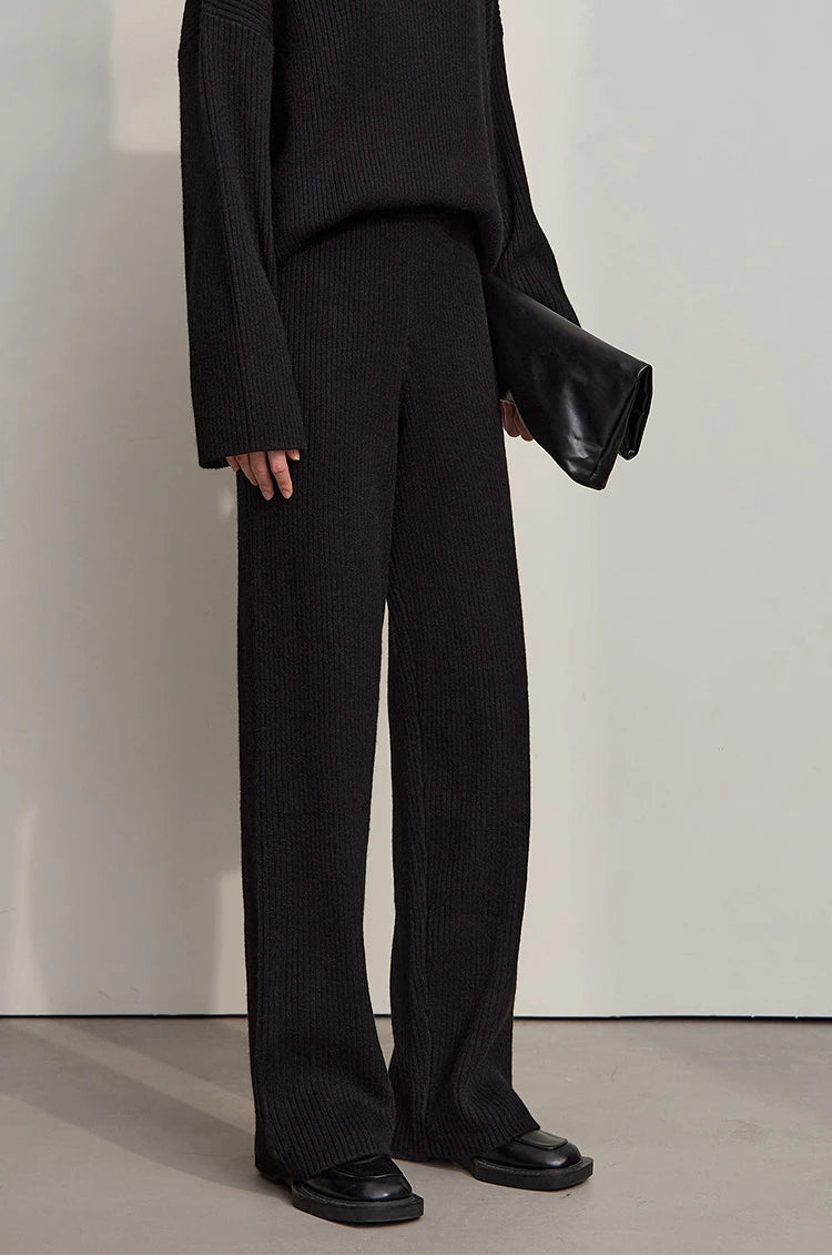 Ribbed Turtleneck Knitted Two-Piece Set