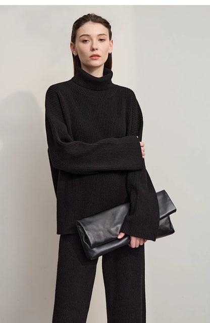 Ribbed Turtleneck Knitted Two-Piece Set