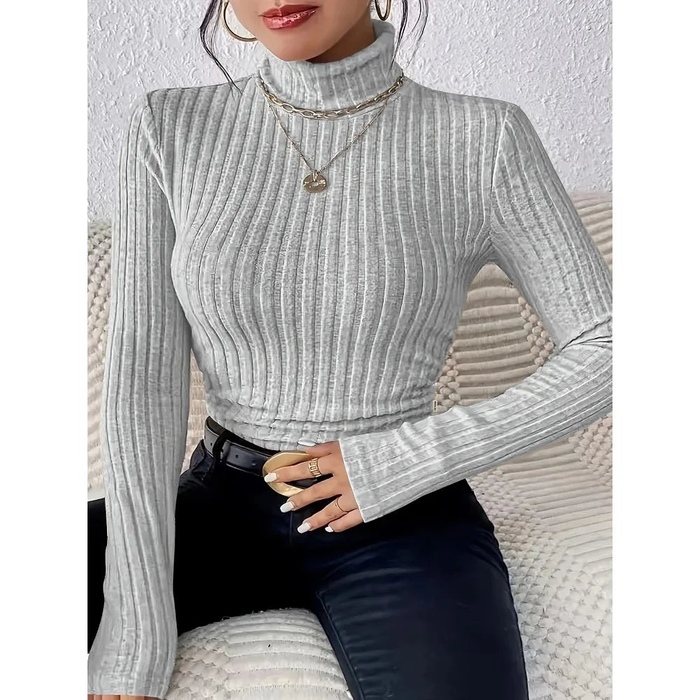 Ribbed Knit Turtleneck Sweater