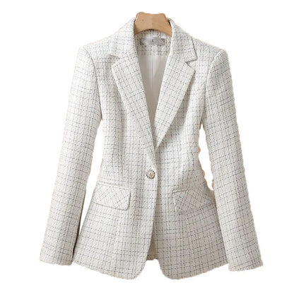 Elegant White Check Tailored Blazer
