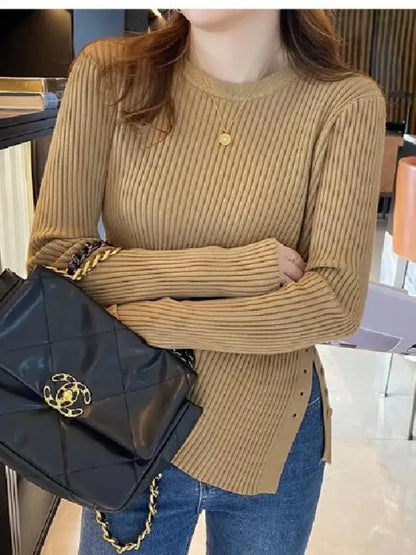 Split-Hem Button Detail Knit Sweater