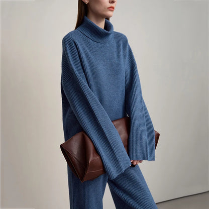 Ribbed Turtleneck Knitted Two-Piece Set