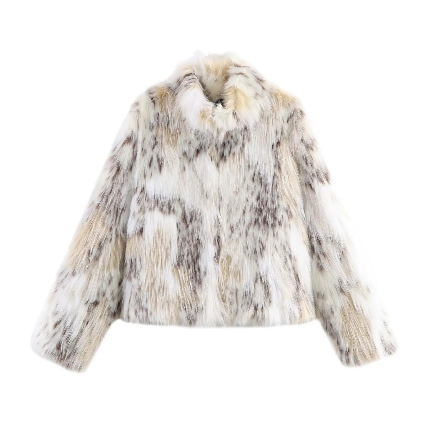 Autumn Winter Leopard Faux Fur Jacket Coat Women Short Plush Stand Collar Panelled Jacket Female Warm Stylish Outerwears Lady