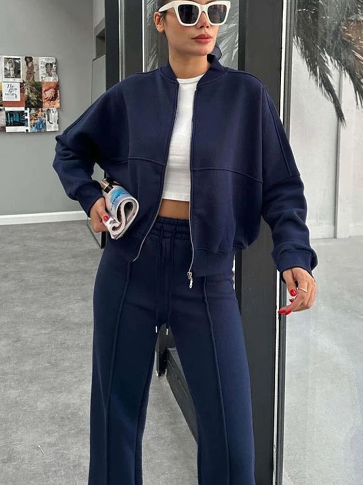 Zip-Up Sweatshirt Two-Piece Set