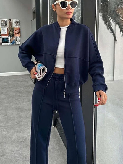 Zip-Up Sweatshirt Two-Piece Set