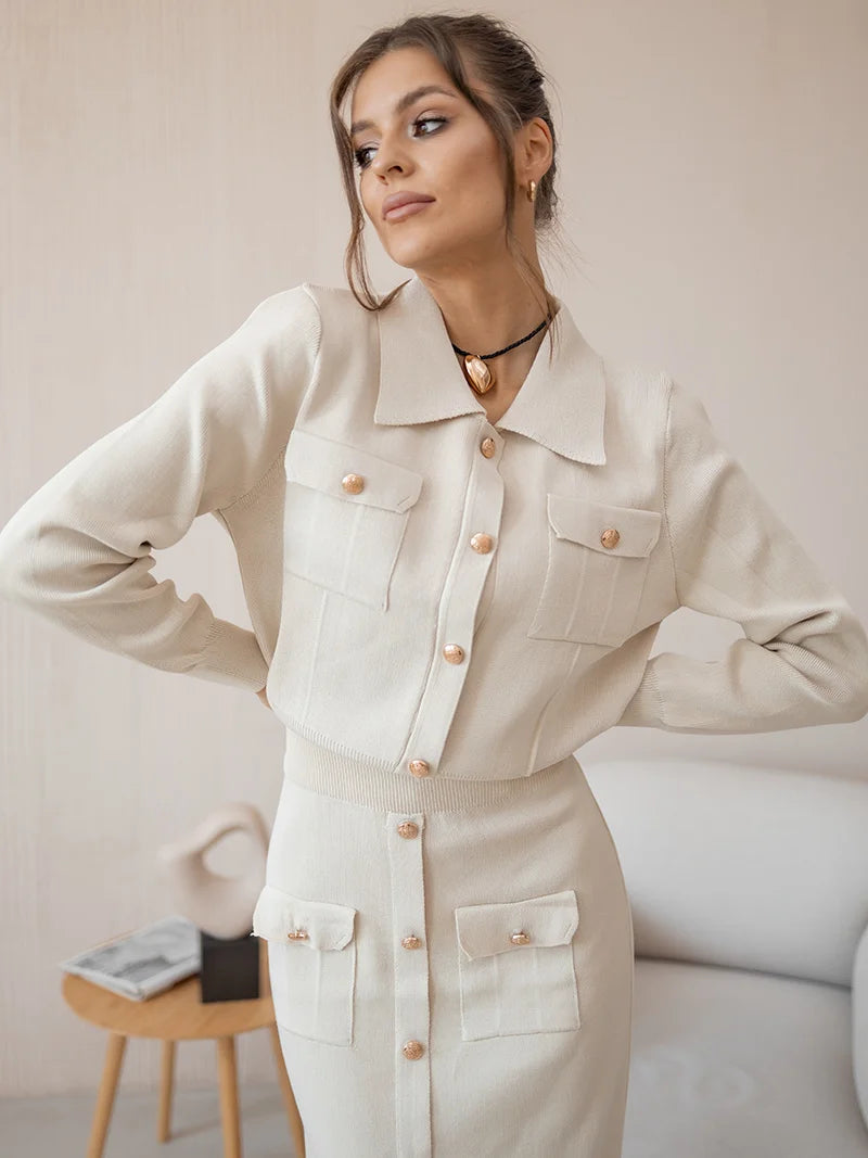 Elegant Knit Blazer & Skirt Set