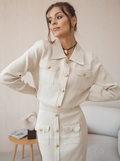 Elegant Knit Blazer & Skirt Set